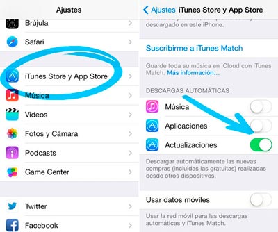 actualizaciones automáticas de las aplicaciones en el iPhone